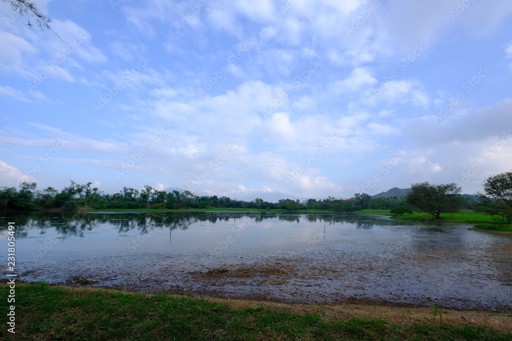 Beautiful landscape view in the wetland park in Hong Kong.