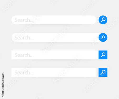 Set Search bar vector element design, set of search boxes ui template isolated on blue background. Vector illustration.