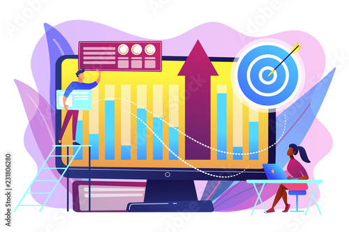 Business intelligence experts transform data into useful information. Business intelligence, business analysis, IT management tools concept. Bright vibrant violet vector isolated illustration