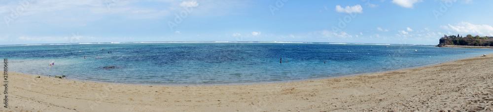 Panorama of Pura geger Beach. Bali, Indonesia