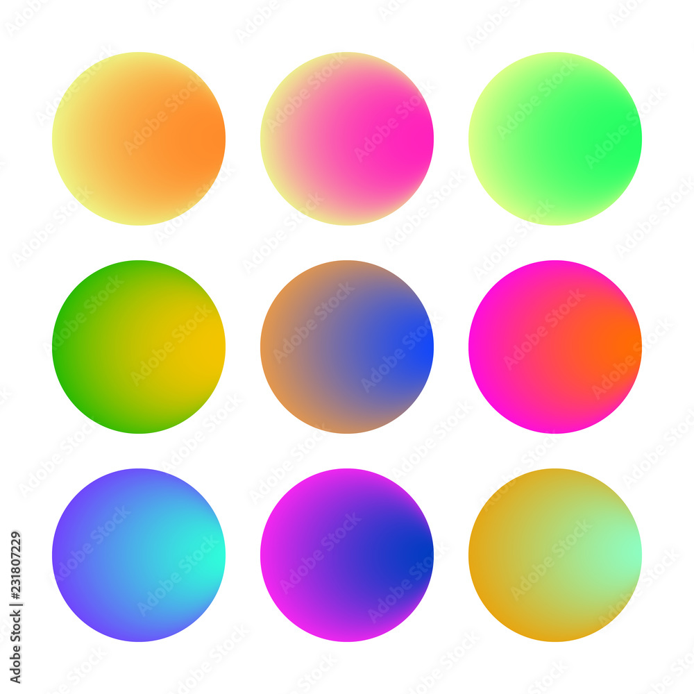 Trendy soft color round gradient set with abstract backgrounds.