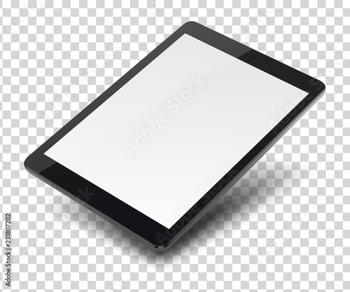 Tablet pc computer with blank screen on transparent background. photo
