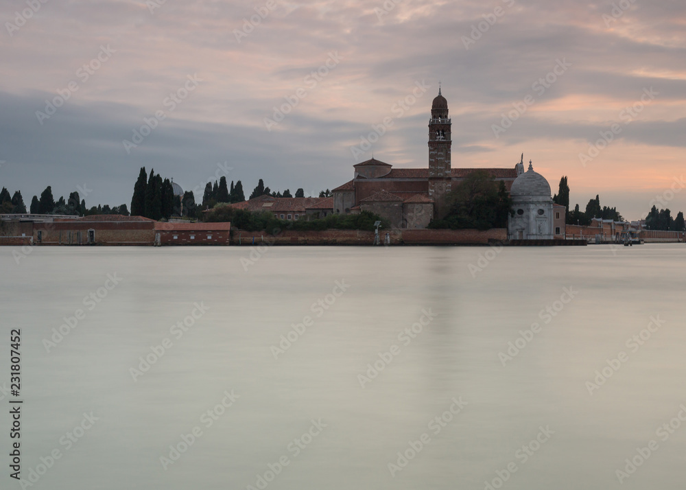 View on San Michele at sunset, long exposure shot
