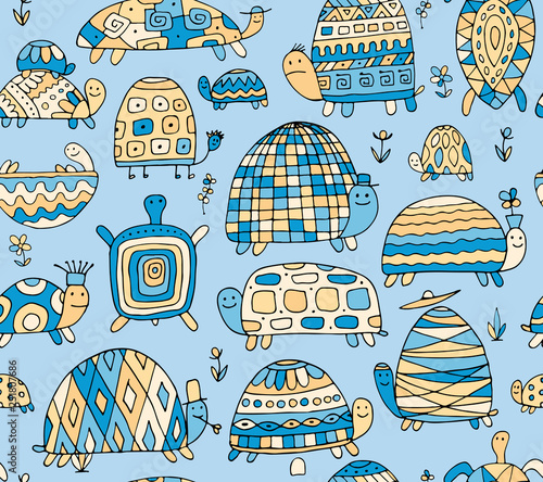 Funny turtles collection, seamless pattern for your design