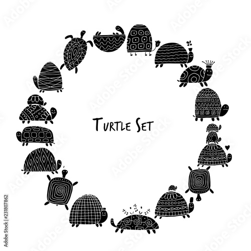 Funny turtles set, sketch for your design