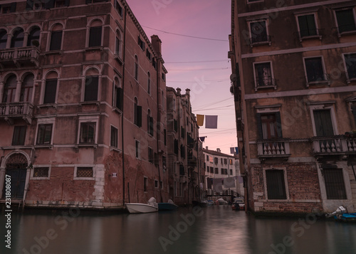 Canals view in Venice at sunset