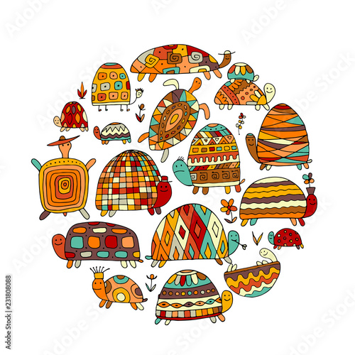 Funny turtles set, sketch for your design