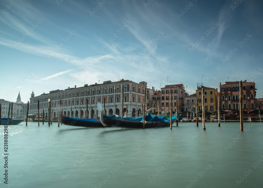 View on Gondola parking in grand canal venice,long exposure shot