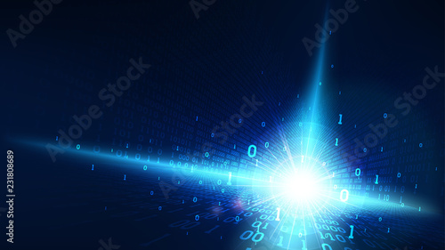 Binary code in abstract futuristic cyberspace, matrix shining blue background with digital code, machine learning technology for artificial intelligence, big data in the cloud service