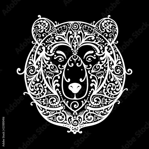 Ornate bear face, sketch for your design