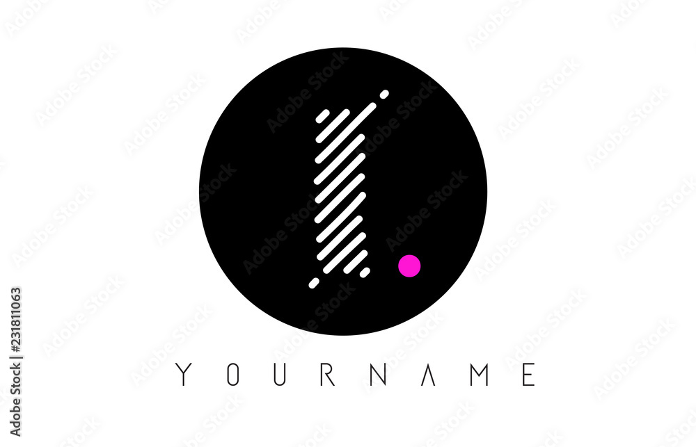 I Letter Logo Design with White Lines and Black Circle I Letter Logo Design with White Lines and Black Circle
