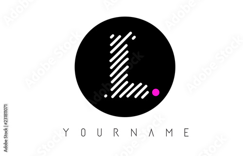 L Letter Logo Design with White Lines and Black Circle