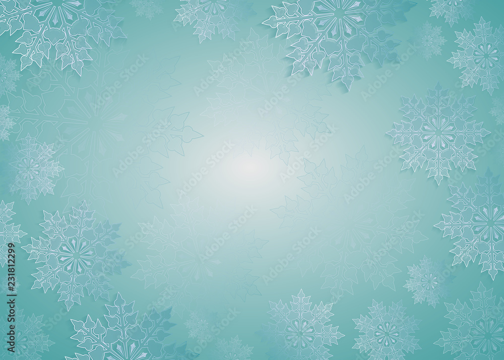 Christmas design light turquoise color with elegant white snowflakes,