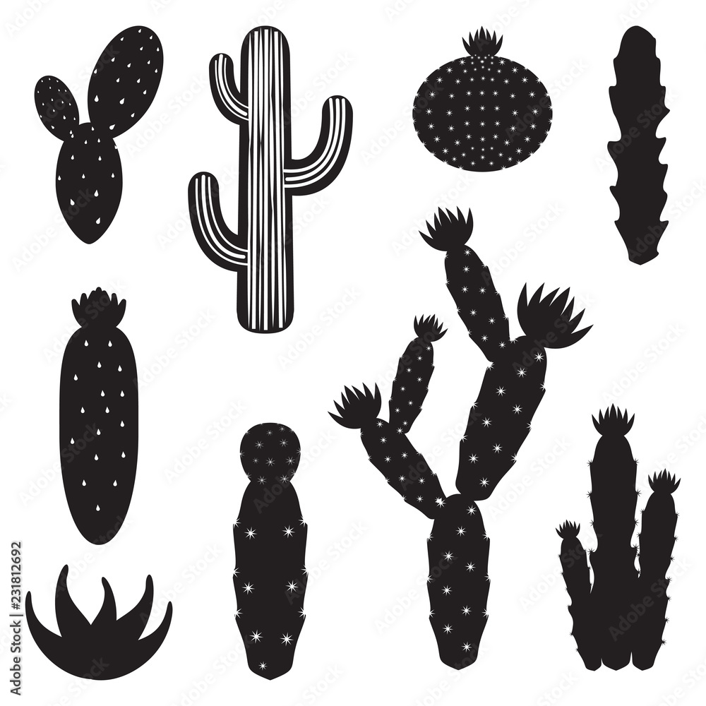 Verval Percentage definitief Cacti Cactus Plant Black Silhouette Design Illustration Set Stock Vector |  Adobe Stock
