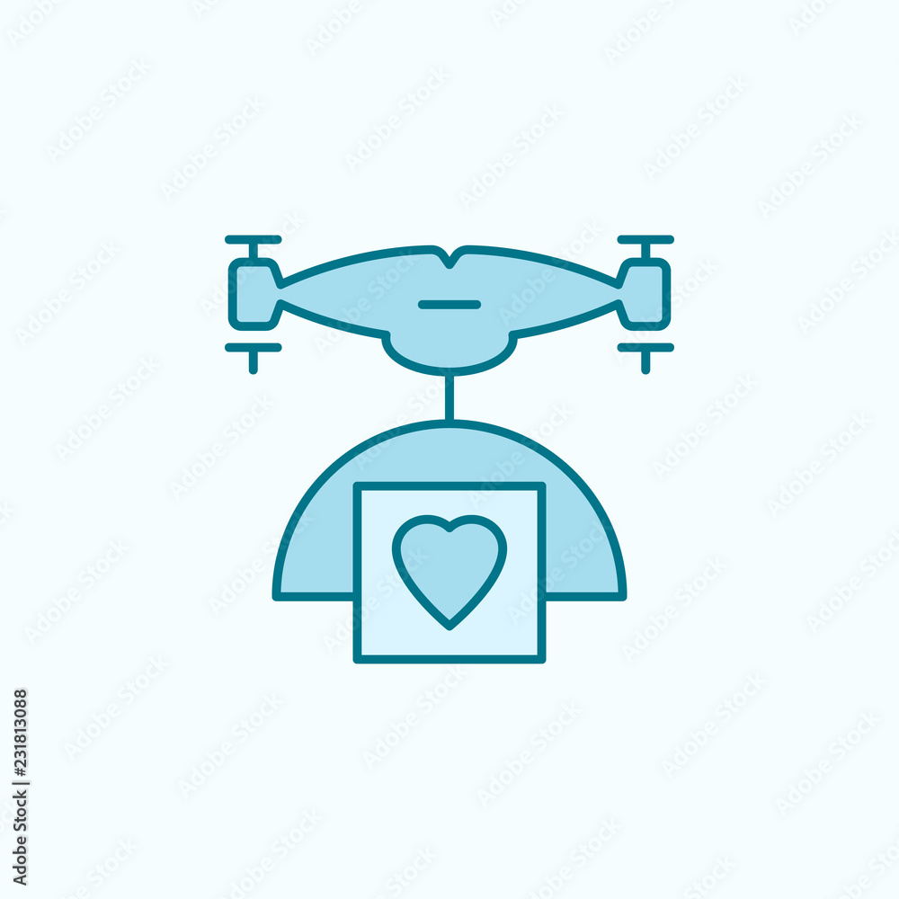 drone with a parcel of love field outline icon drone with a parcel of love field outline icon