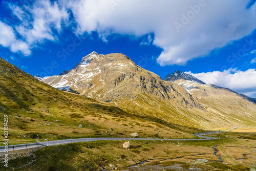 Alps mountains with snow Bivio, Albula, Graubuenden, Switzerland. photo