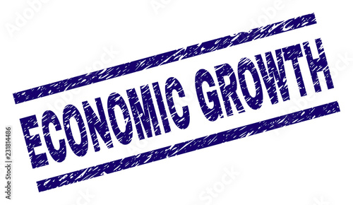 ECONOMIC GROWTH seal print with scratced style. Blue vector rubber print of ECONOMIC GROWTH title with scratched texture. Text title is placed between parallel lines.