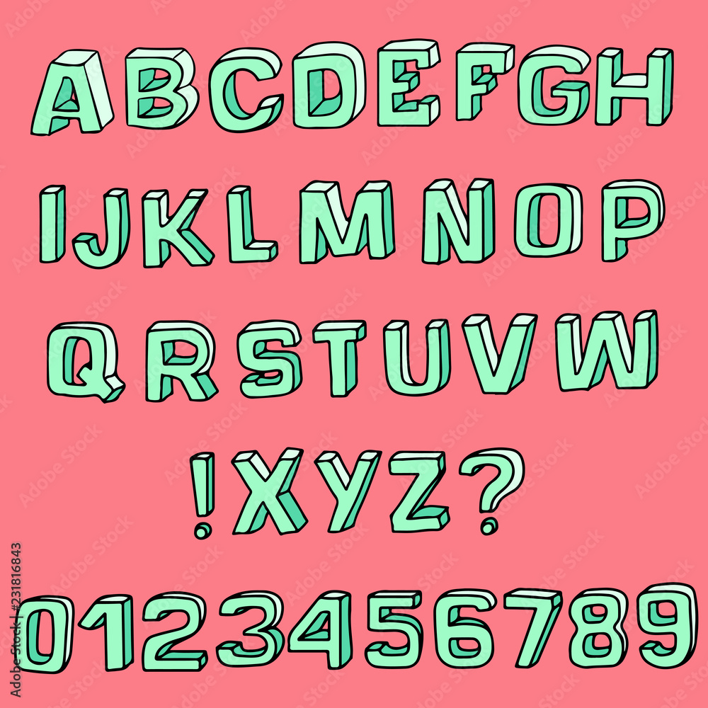 3D sketch font. Vector alphabet. 3D sketch font. Vector alphabet.