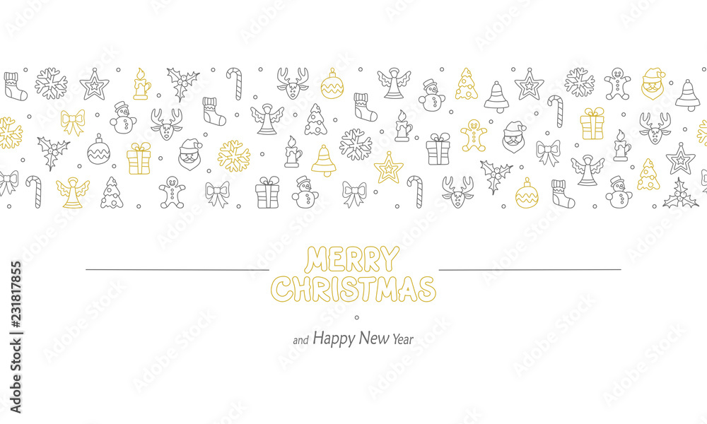 Merry Christmas poster with lettering and icons, for New Year Merry Christmas poster with lettering and icons, for New Year