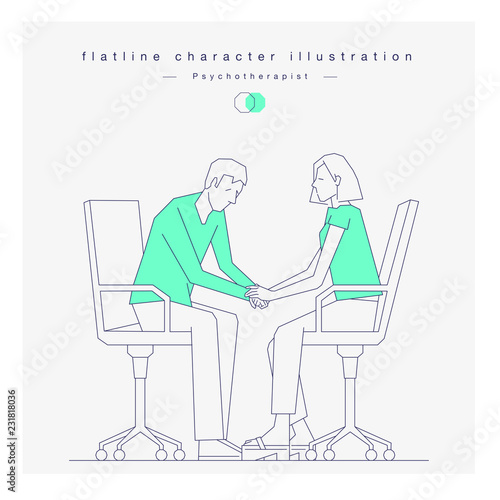 psychotherapy session. vector illustration depicts psychotherapist listening to her patient.
