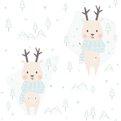 Fototapete Rehkitz-Muster Rehkitz Winterschal Weihnachten Babymuster  © Vasileva