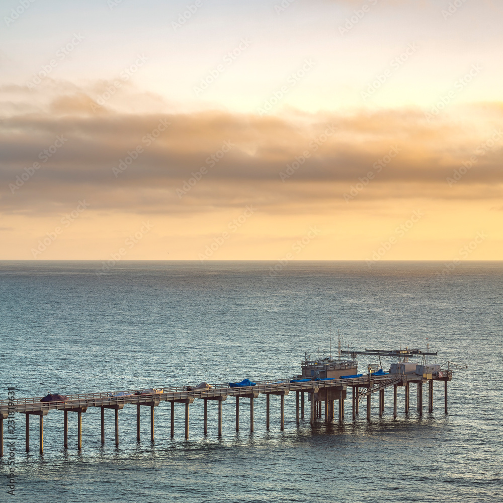 Ocean and horizon view in Scripps Pier at sunset Ocean and horizon view in Scripps Pier at sunset