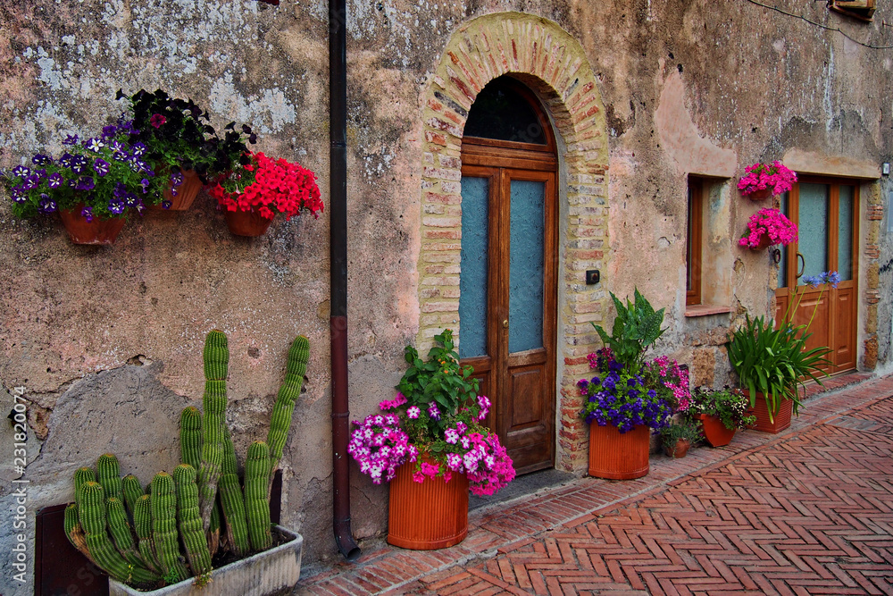 Old house in Tuscany with flowers