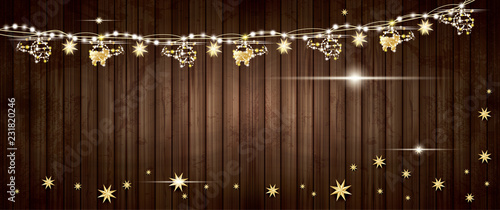 Golden Garland with Helicopters and Stars on Wooden Background.