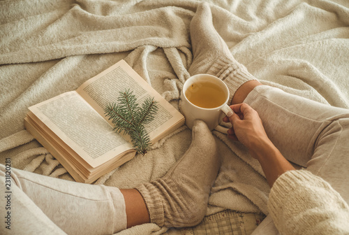 Konstfotografi Cozy winter evening , warm woolen socks