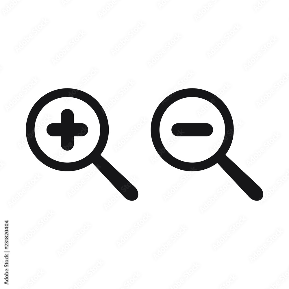 Zoom in and Zoom out magnifying glass icon vector Zoom in and Zoom out magnifying glass icon vector