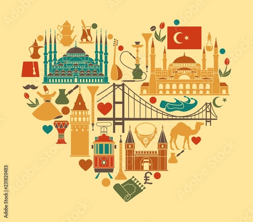 Traditional tourist symbols of Turkey in the form of heart