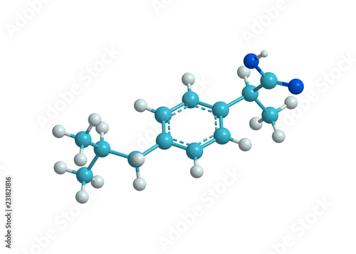 Canvas Print High resolution ball and stick model of ibuprofen molecule
