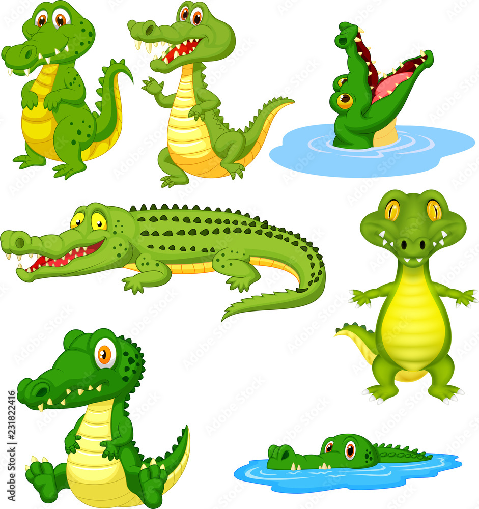 Fototapeta premium Kreskówka zestaw kolekcja zielony krokodyl