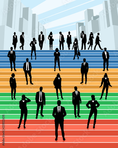 Business people on the stairs