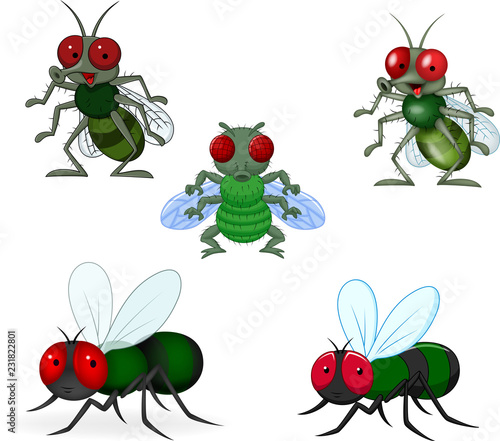 Cartoon green fly collection set