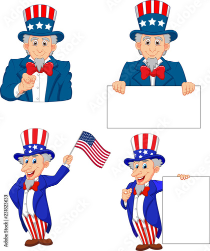 Cartoon illustration of uncle Sam collection set