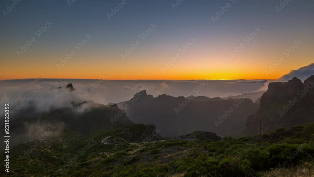 Timelapse of a clouds moving in the mountains volcano Teide on Tenerife, Canary Islands Spain