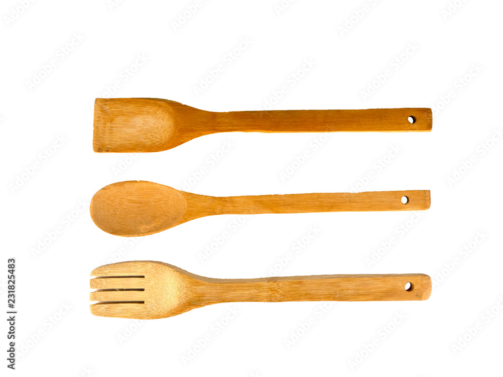 Top view of wooden kitchen utensils isolated on a white background, Cooking equipment. Top view of wooden kitchen utensils isolated on a white background, Cooking equipment.