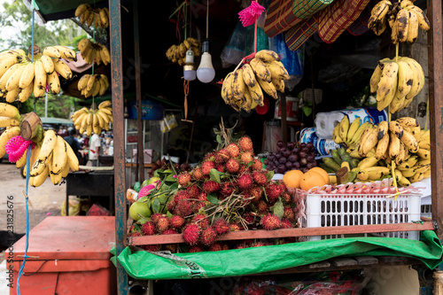 tropical fruits street shop in a market