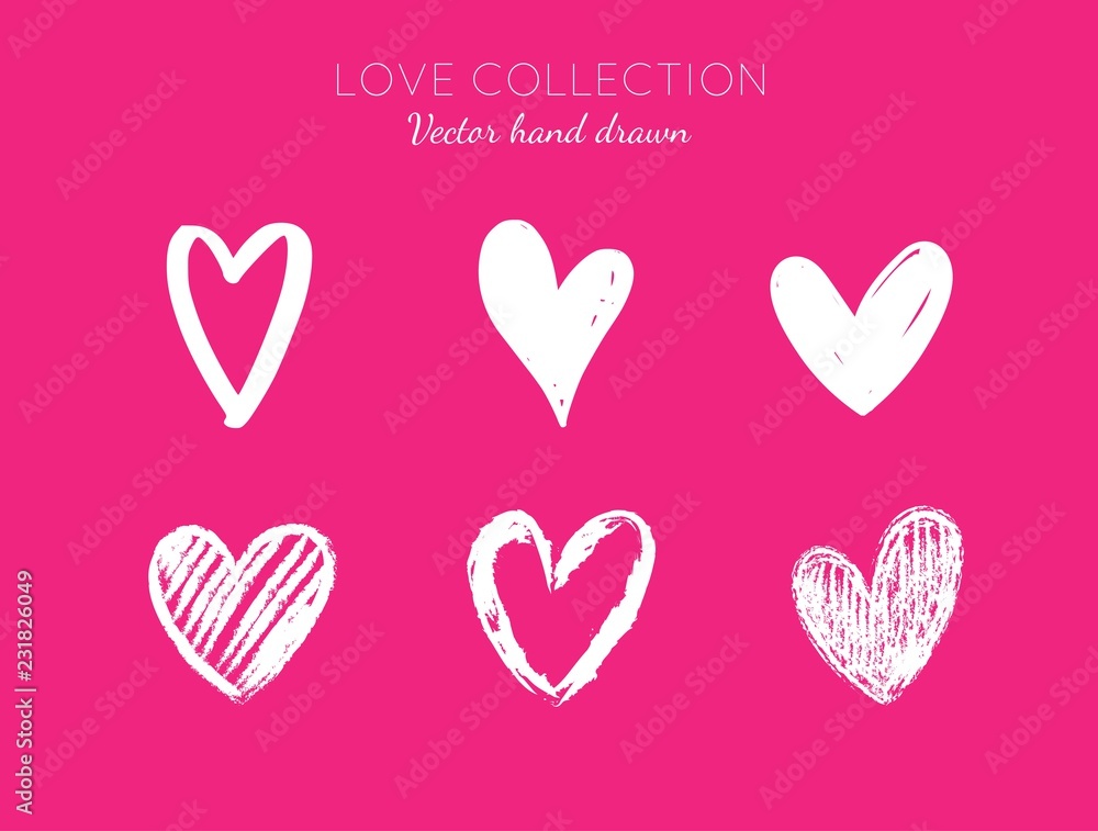 Vector heart element set. Hand drawn. Valentines day