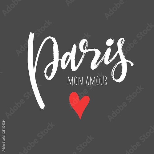 Paris mon amour Lettering phrase. Vector Ink illustration