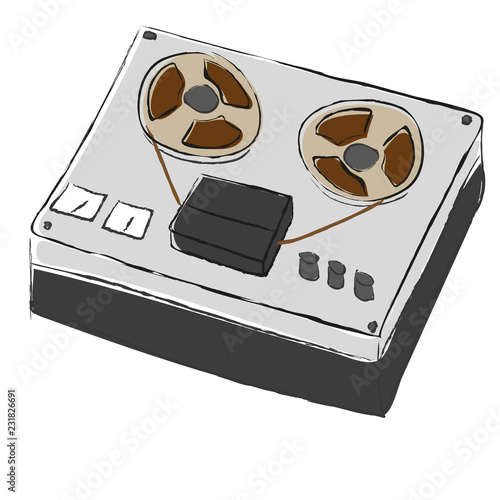 Hand drawn reel recorder. Design element for presentations, postcards, flyers, leaflets and posters, vector illustration