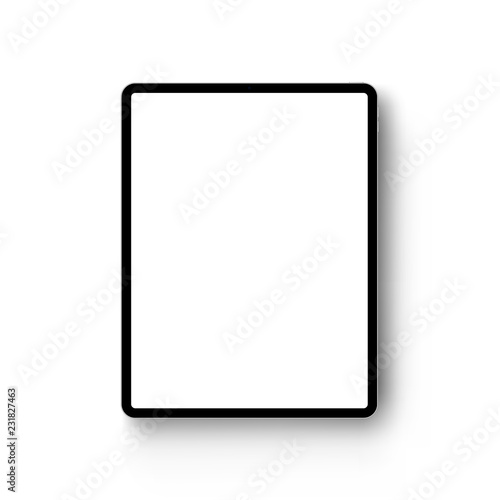 Black tablet computer mock up isolated on white backround - front view. Vector illustration