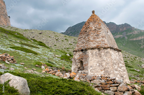 The medieval cemetery of ancient Alans near the village of Upper Chegem. Northern Caucasus, Russia.