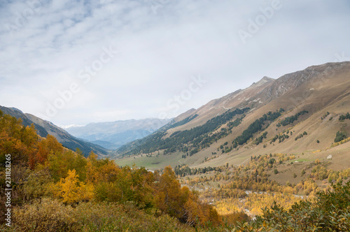 Autumn landscape in the mountains of the Caucasus. Russia, Karachay-Cherkess Republic, near the settlement of Arkhyz