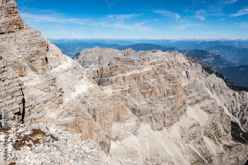View of the mountain peaks Brenta Dolomites. Trentino, Italy