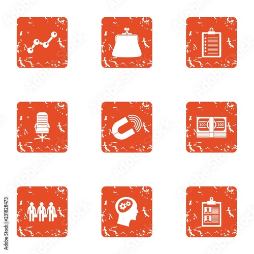 Business manner icons set. Grunge set of 9 business manner vector icons for web isolated on white background