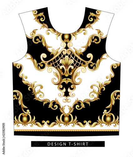 Design scarf with golden baroque elements. Vector illustration.