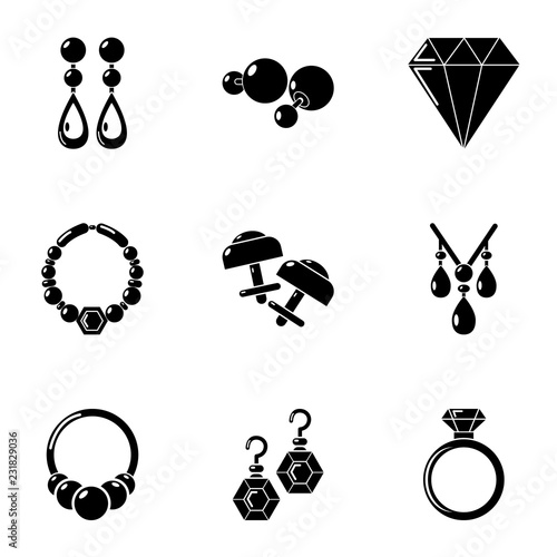 Bijouterie icons set. Simple set of 9 bijouterie vector icons for web isolated on white background