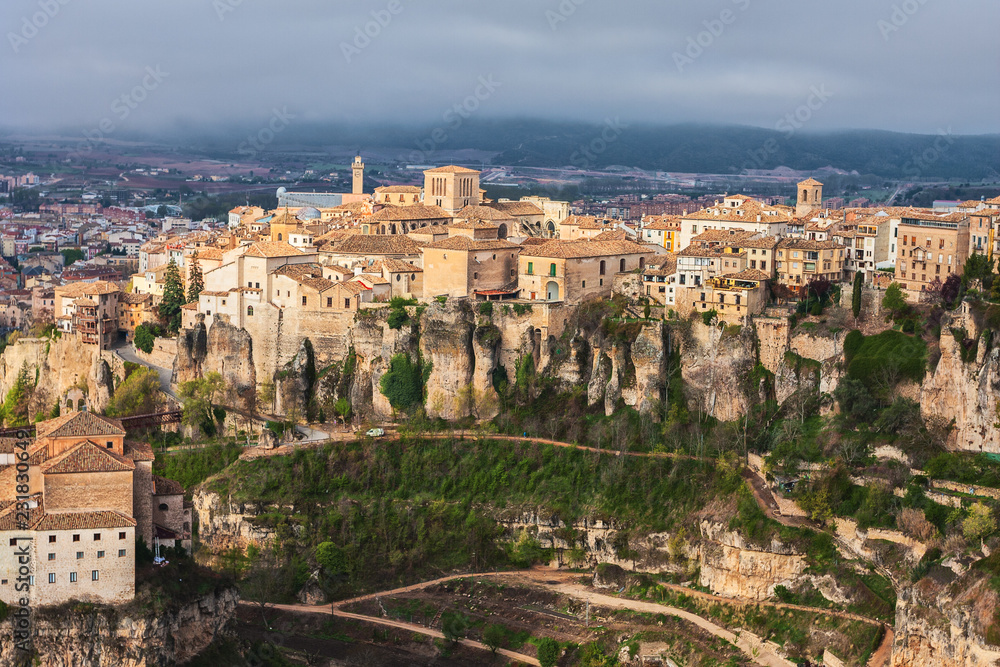  Hanging Houses in the medieval town of Cuenca, in Castilla La Mancha, Spain. Gorge of the Huecar River